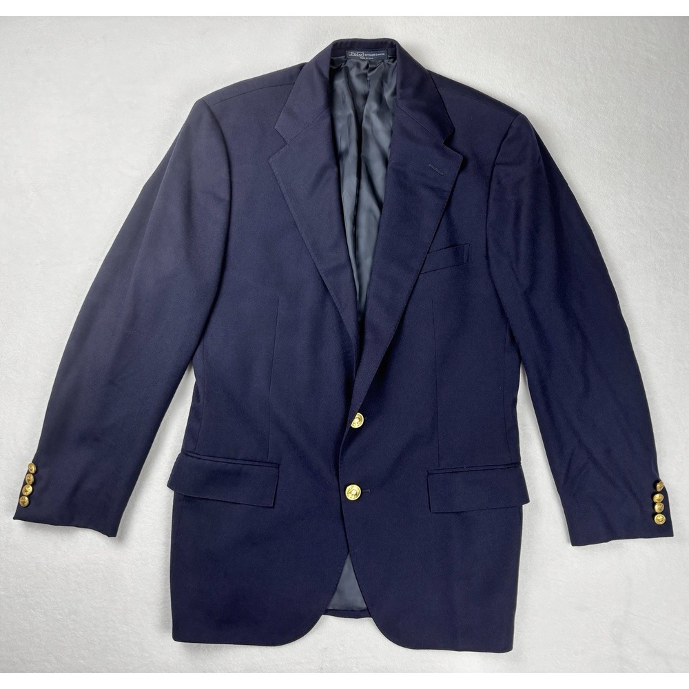 Polo Ralph Lauren Blue Label Navy Gold Button Blazer 41R Made In Italy